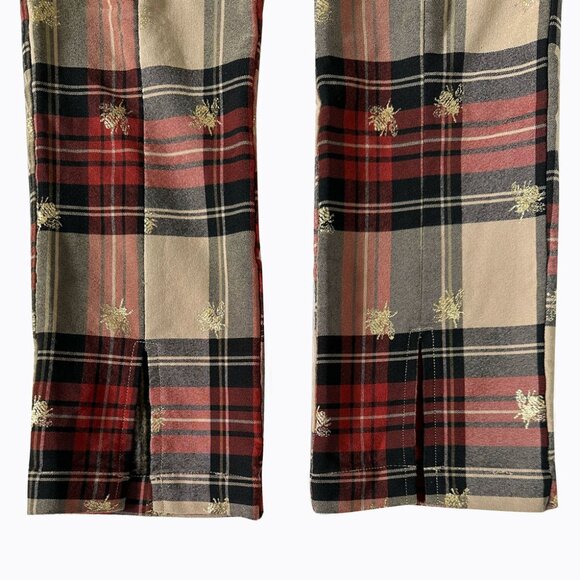 Urban Outfitters Tessa Plaid Tartan Notched Cropped Pants Gold Bee Accents Size2 - Picture 7 of 10